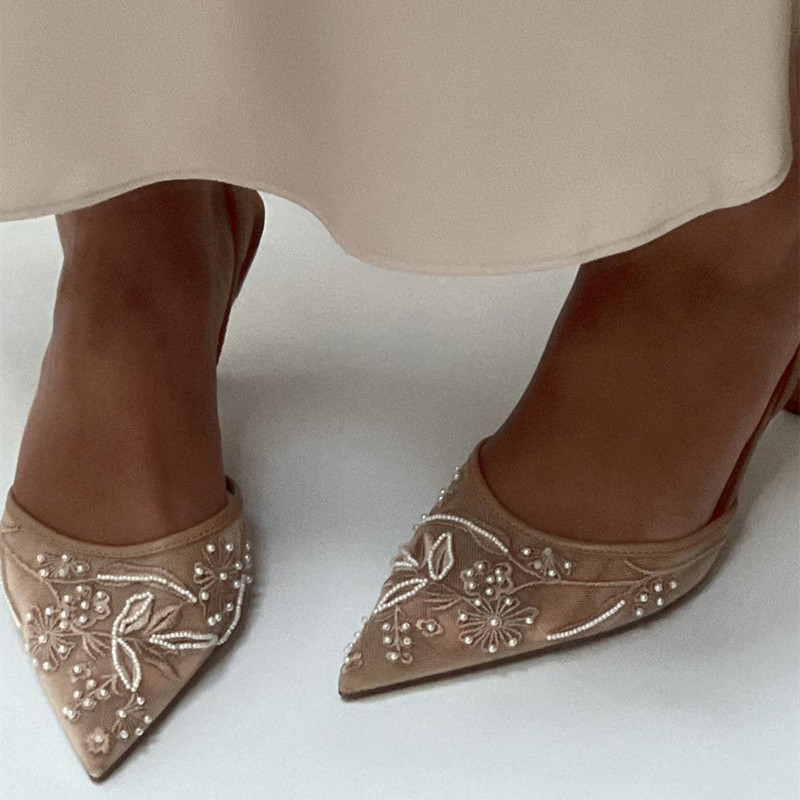 Women'S Fashion Brand Shoes - 夏と秋の尖った細いヒール、メッシュレース、多用途なワンピースに合うレディースハイヒールサンダルシューズ