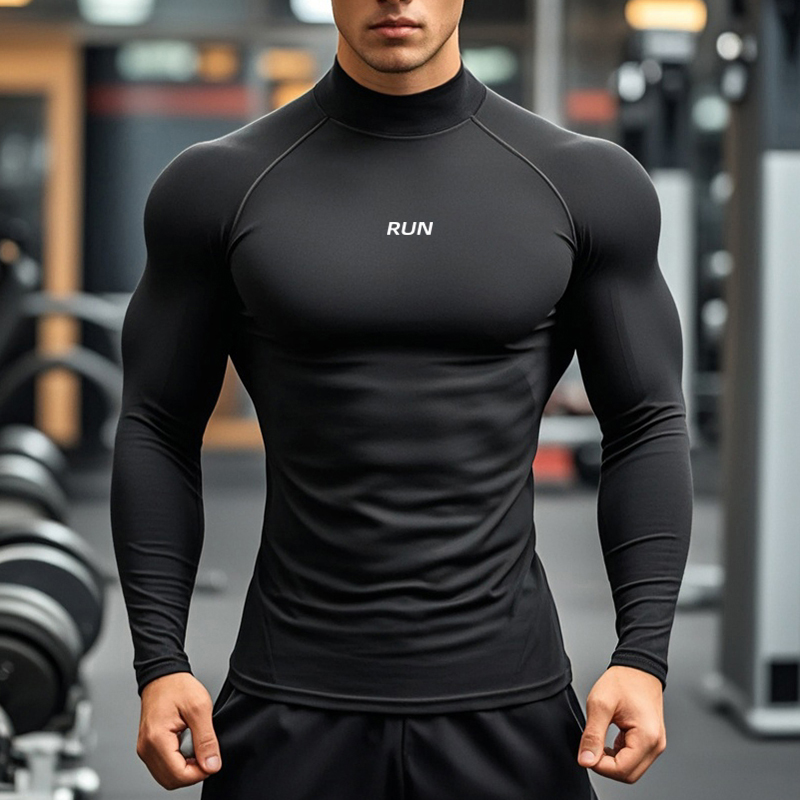 Turtleneck Bodysuit - メンズ ランニング タートルネック 速乾性 長袖 Tシャツ