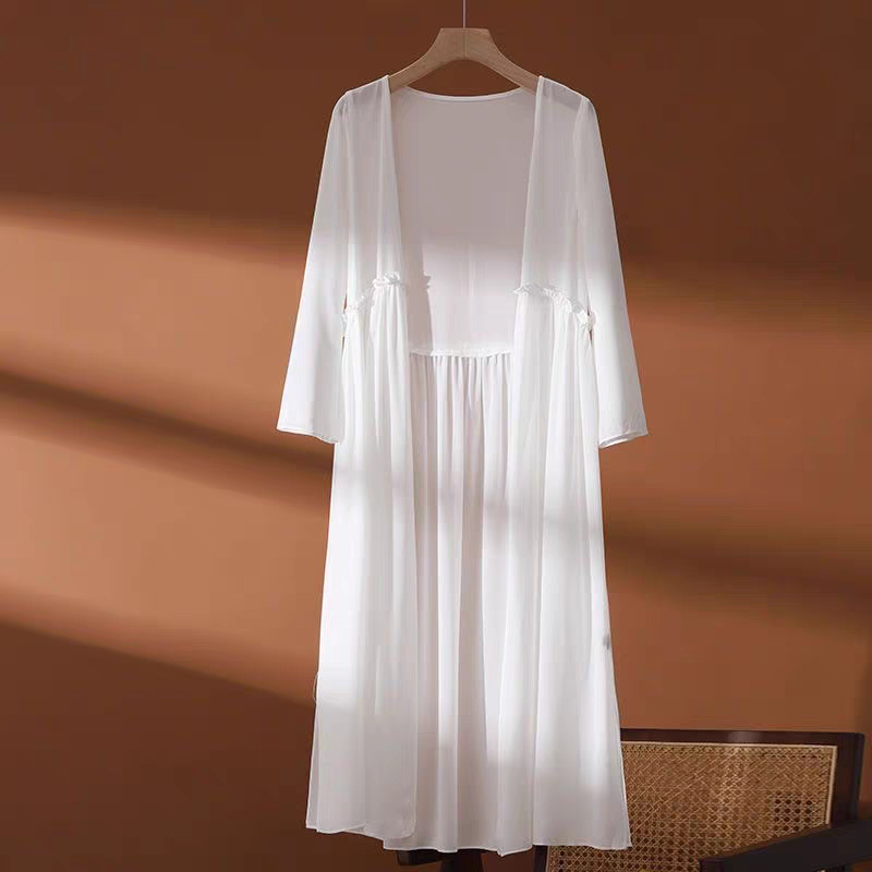 Women'S Fashion Kimono - 女性のプラスサイズ 6XL 夏シフォン着物ロングカーディガンルーズスリムオープンフロントカジュアル日焼け止め薄い韓国ファッショントップ