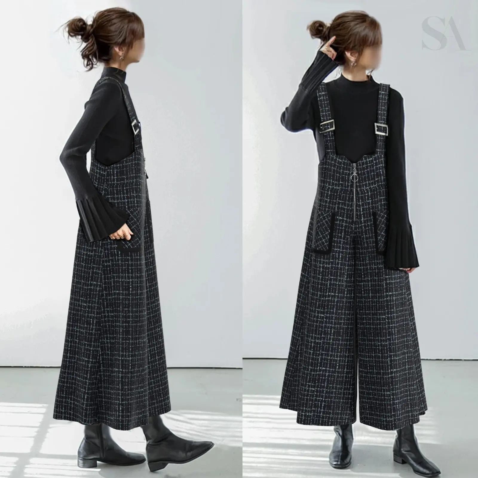 Women'S Fashion Utility Pants - 和風ヴィンテージユーティリティワイドレッグオーバーオール女性の春秋小柄な人に優しいカジュアルファッションルーズ痩身ジャンプスーツ