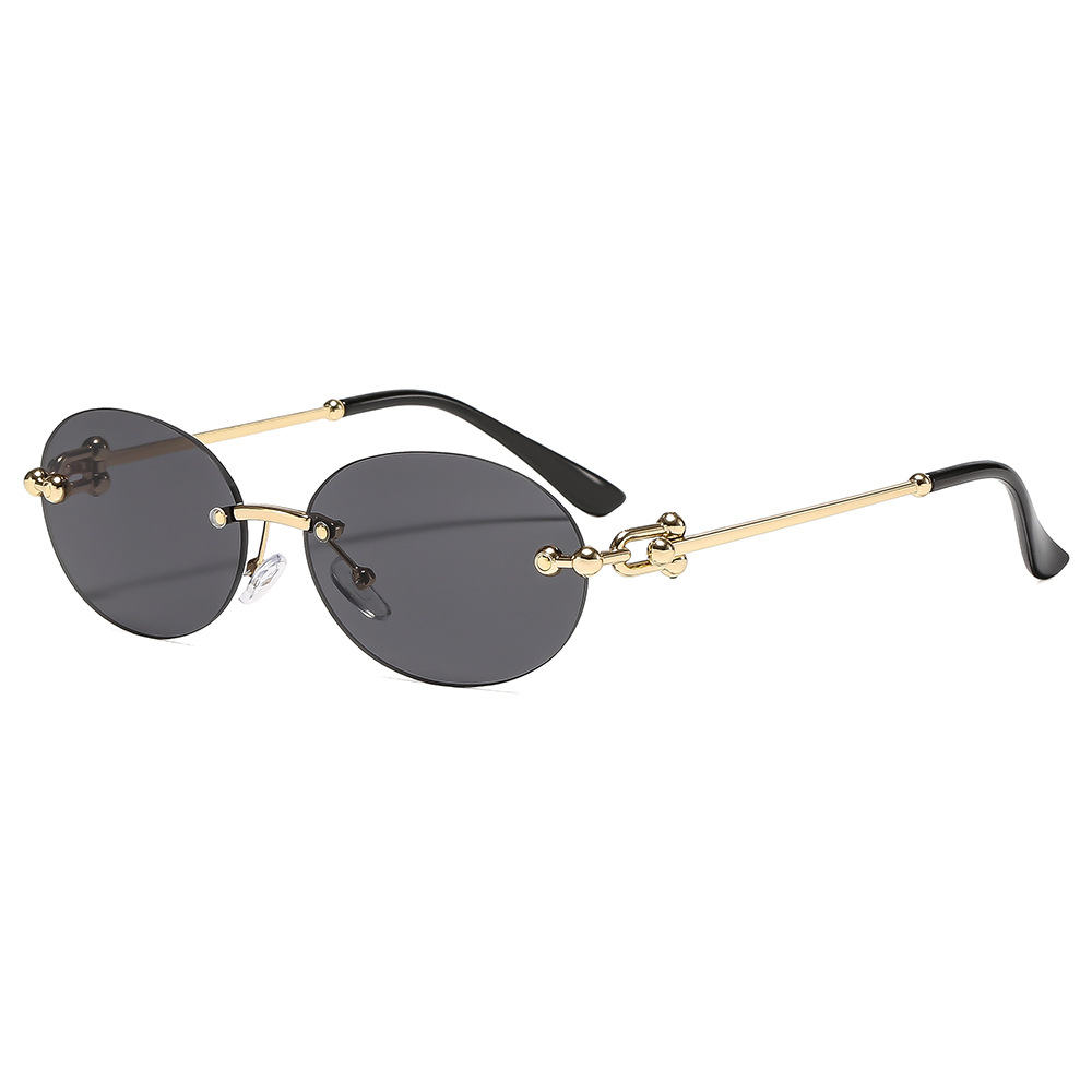 Women'S Fashion Eyewear - 新しいメタルフレームレスオーバル女性サングラス高級ブランドデザイン夏の日焼け止めサニー男性ファッションサングラス UV400