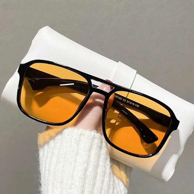 Women'S Fashion Eyeglasses - スクエアダブルブリッジサングラス女性レトロシェード UV400 トレンドオレンジイエローサングラス女性ファッション男性眼鏡