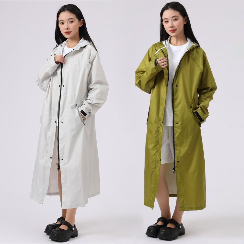 Women'S Fashion Rain Jacket - レディース ロング フード付き レインジャケット ポンチョ -