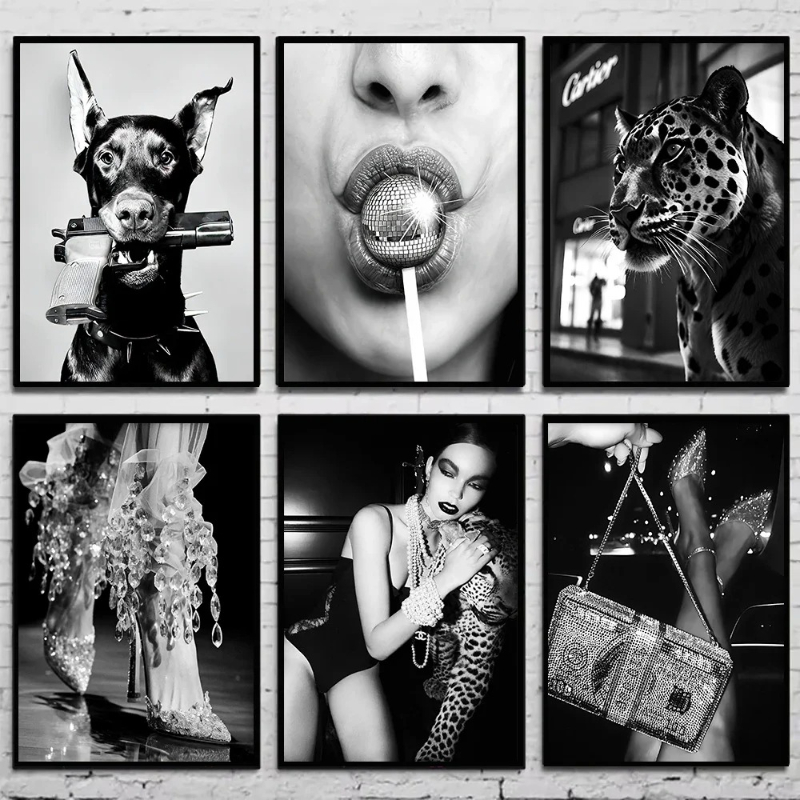 Fashion Women Picture - 黒と白のファッションヴィンテージ写真ポスター女性ワイン写真キャンバス絵画壁アート家の装飾プリントリビングルーム M