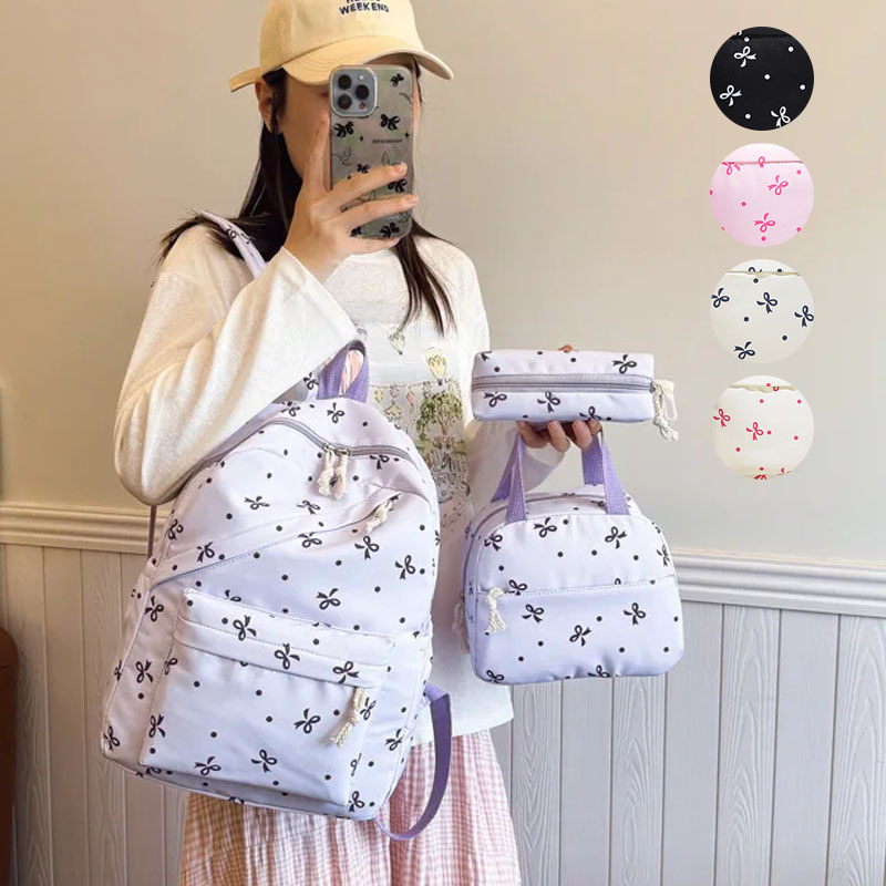 Women Fashion Images - 新学期3点セット 花柄バックパックセット 軽量カジュアル旅行スクールバッグ 学生女子女性向け 蝶々プリント