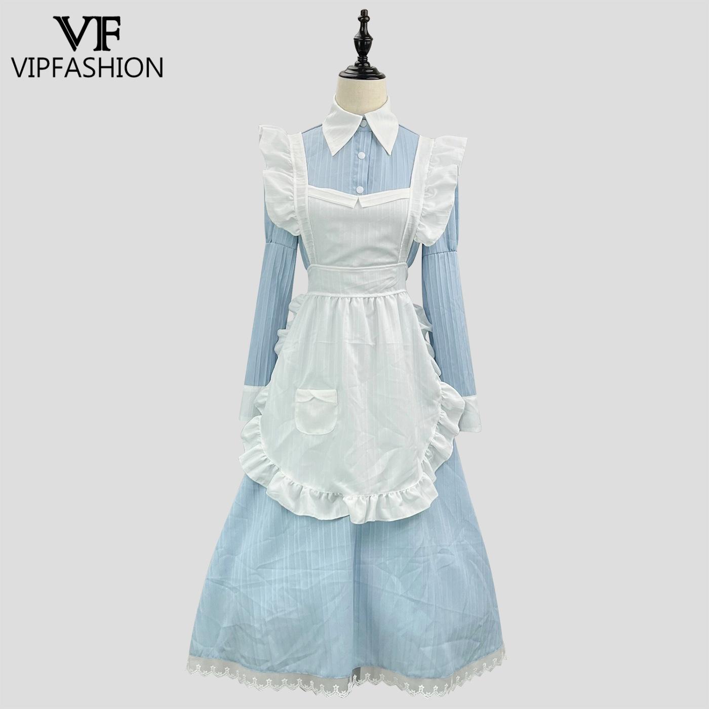 Women Fashion Japan - VIP ファッションビクトリア朝のメイドドレスロリータコスプレ衣装伝統的な英国ロングエプロンドレスレーストリムティーパーティー制服