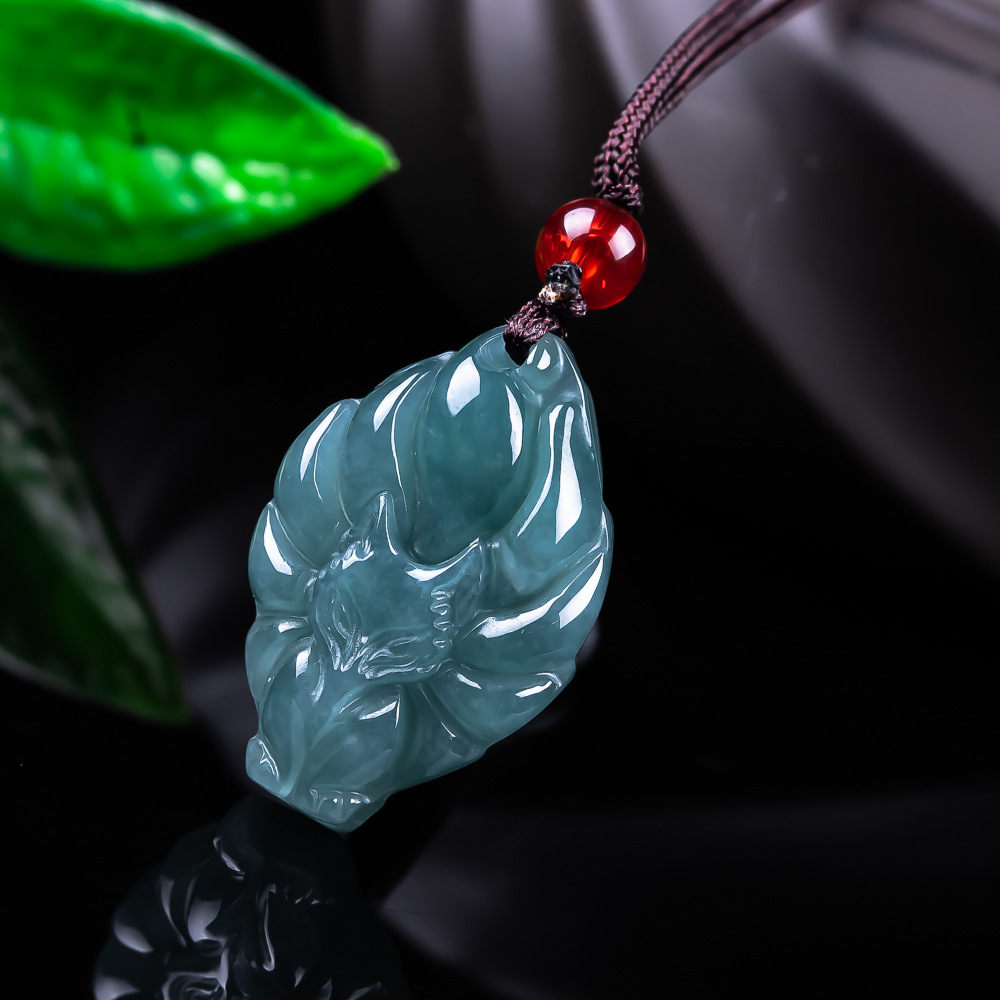 Women'S Fashion Gifts - 天然ビルマ翡翠フォックスペンダントネックレスヴィンテージアクセサリー宝石本物の翡翠デザイナーファッションジュエリー女性へのギフト
