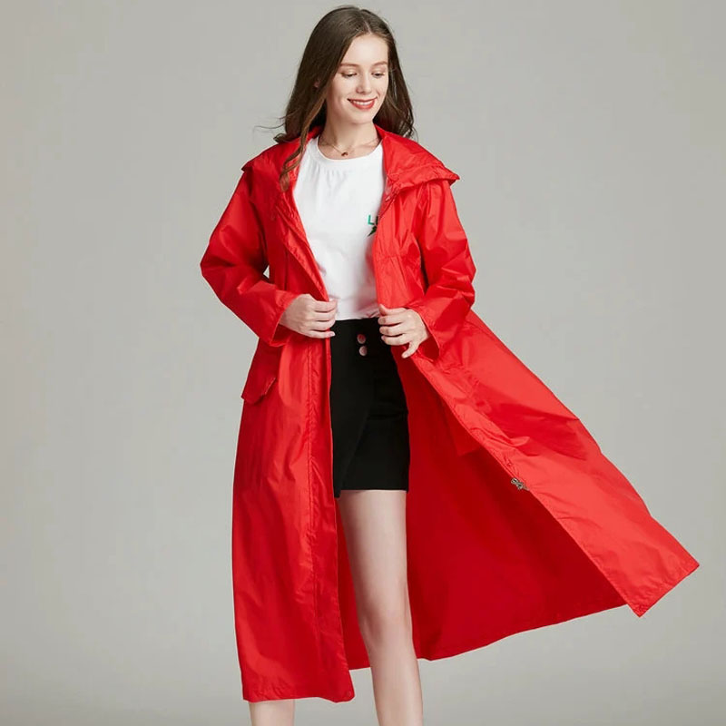 Women'S Fashion Rain Jacket - 男性と女性のための軽量で防水性のあるロングレインコート,通気性のあるレインコート,防風ジャケット,アウトドアウェア,赤と黒,ファッショナブル