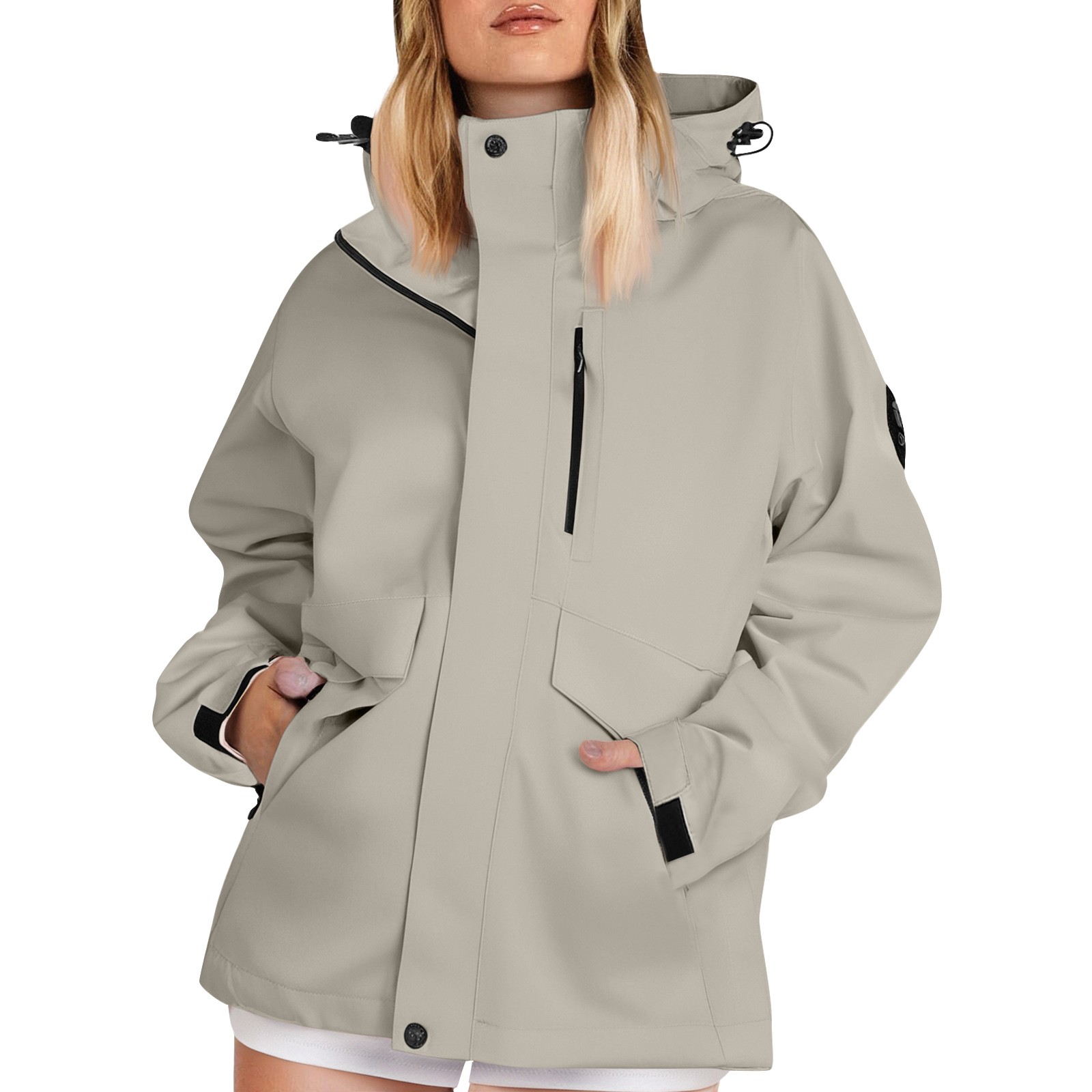 Women'S Fashion Rain Jacket - 秋の女性の軽量ハイキングジャケット無地ルーズフード付きウインドブレーカー屋外防風防水レインジャケットコート