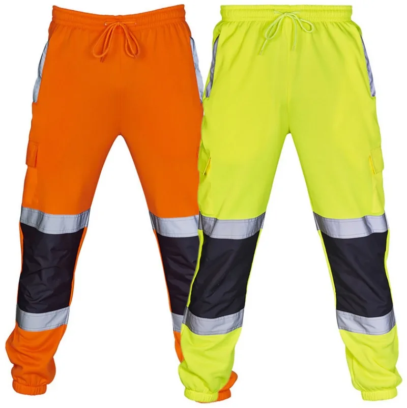 Women'S Fashion Utility Pants - メンズロードワークパンツ,反射ストリップ,視認性の高いダンガリー,無地のカジュアルスプライシングパンツ,春,秋