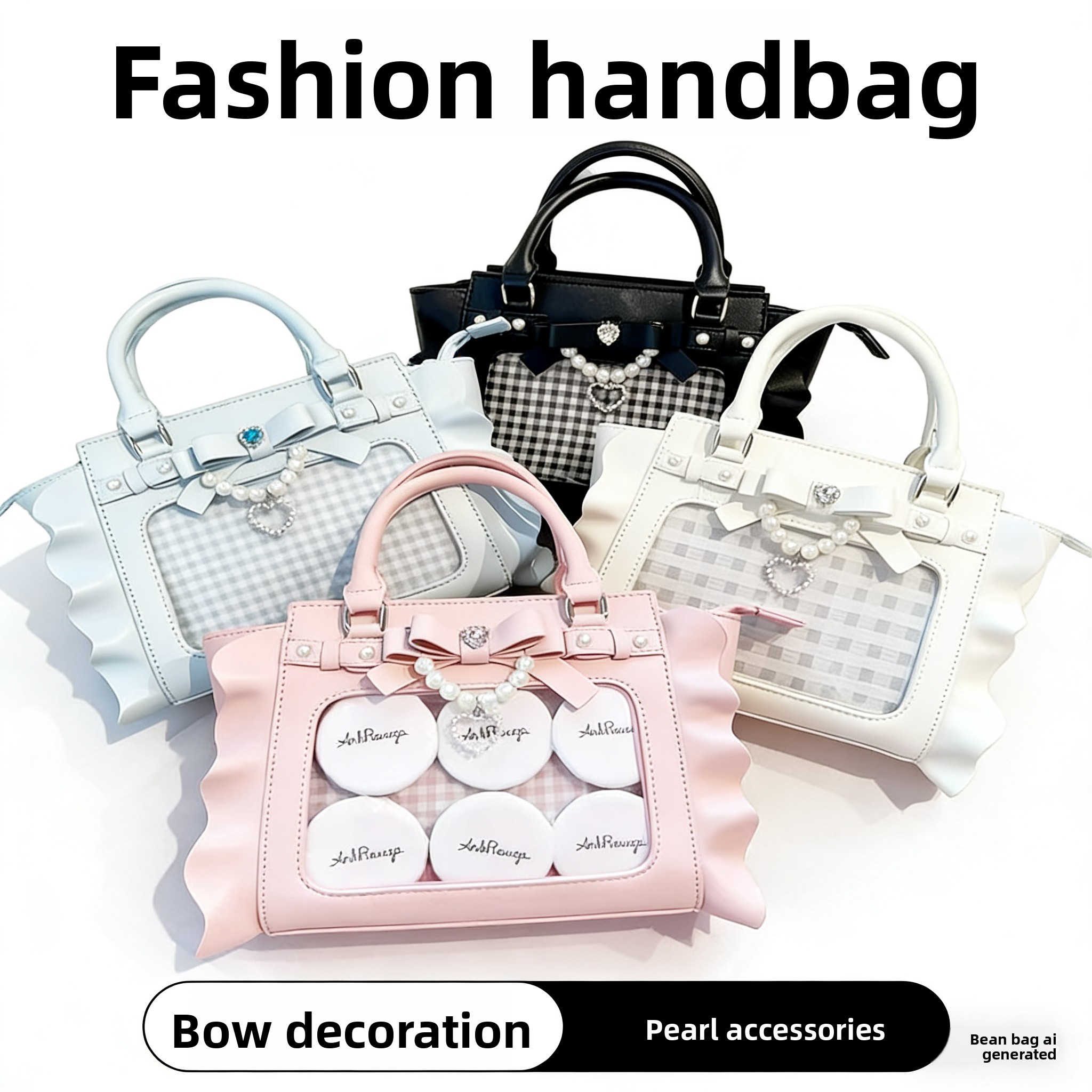 Women Fashion Japan - 日本製量産スイートロリータボウラインストーンフリルエッジハンドバッグ女性用大型フードファッションLtaバッグメッセンジャーバッグ