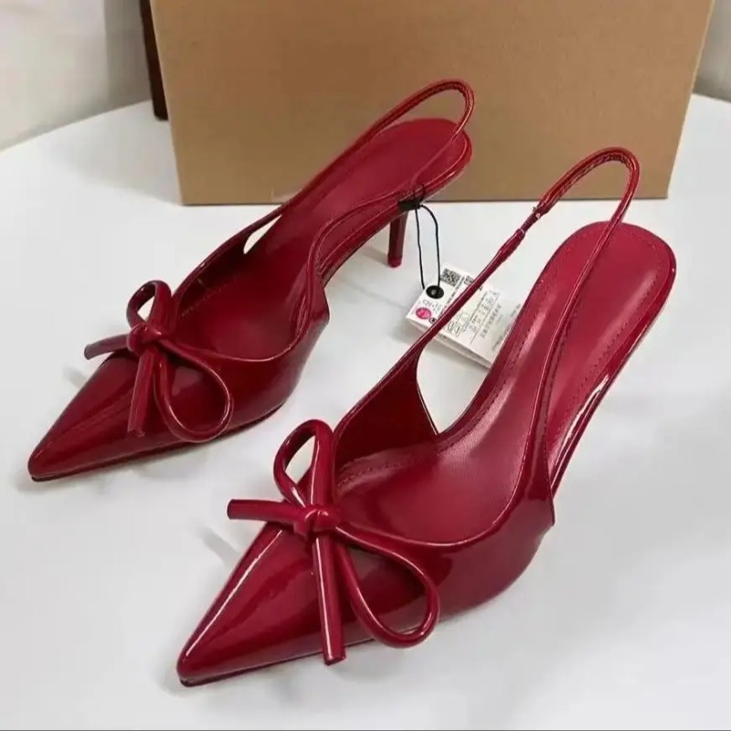 Women'S Fashion Brand Shoes - 女性用パテントレザーハイヒール,エレガントな先のとがったつま先の靴,デザイナーブランド,蝶ネクタイ,結婚披露宴,女性用スリングバックサンダル