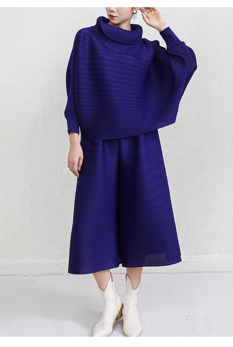 Women Fashion Japan - 工場生産の和風バットウィングスリーブファッションプラスサイズトップスとスリムワイドレッグパンツのツーピースセット（女性用）