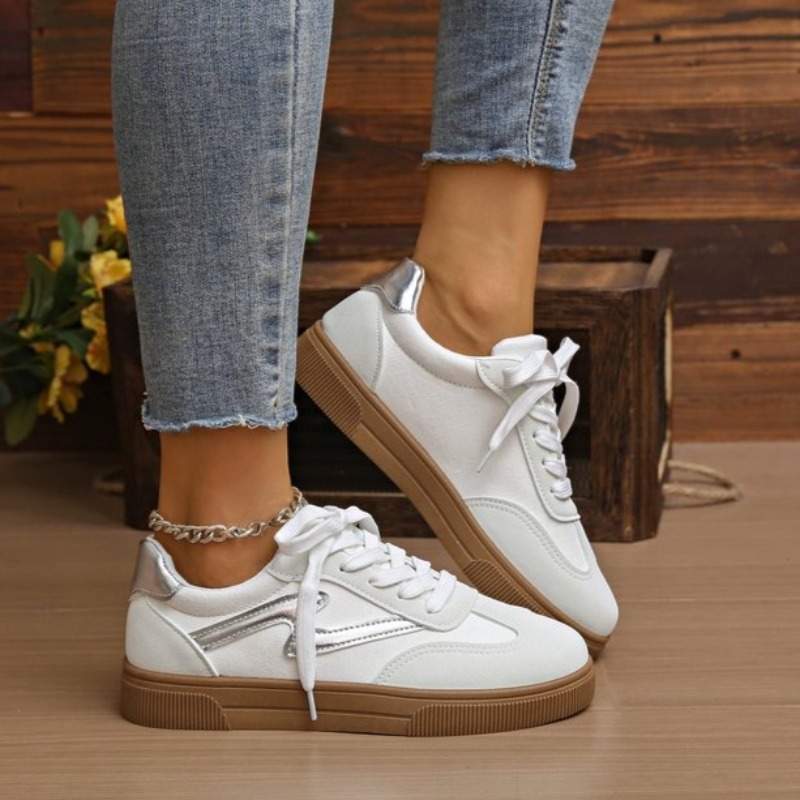 Women'S Fashion Tennis Shoes - 女性テニススニーカーフラットレディースファッション混合色レースアップ加硫靴春秋女性屋外トレーナー靴