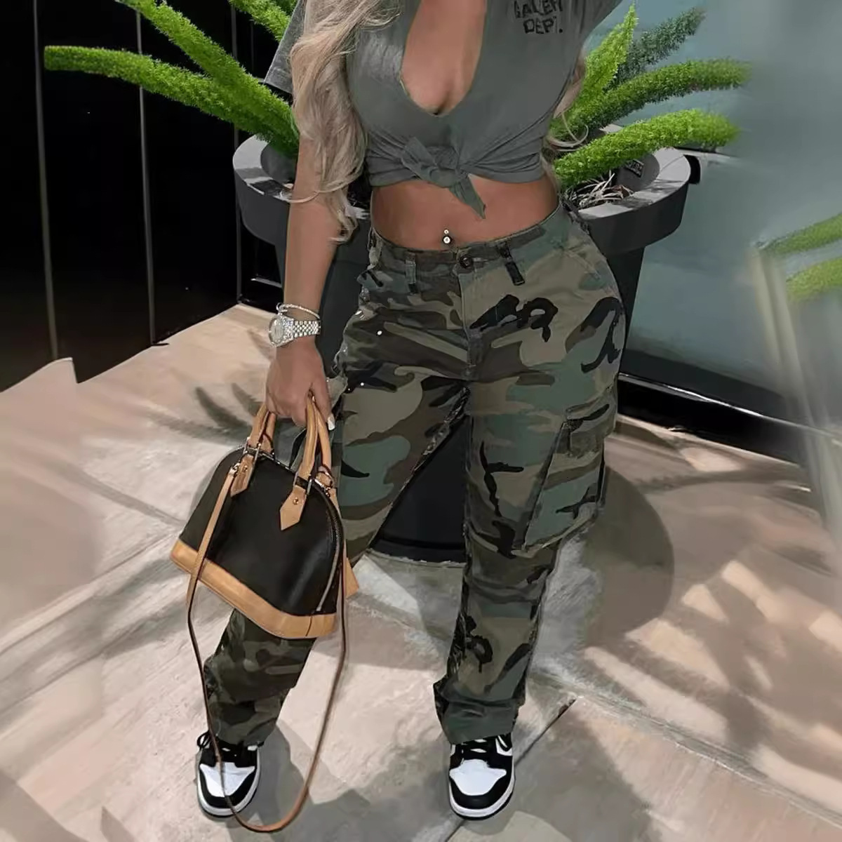 Women'S Fashion Utility Pants - ハイウエストストレートレッグマルチカラーカモフラージュワークウェアパンツ レディース 春2023 ファッションセット カジュアルユーティリティパンツ