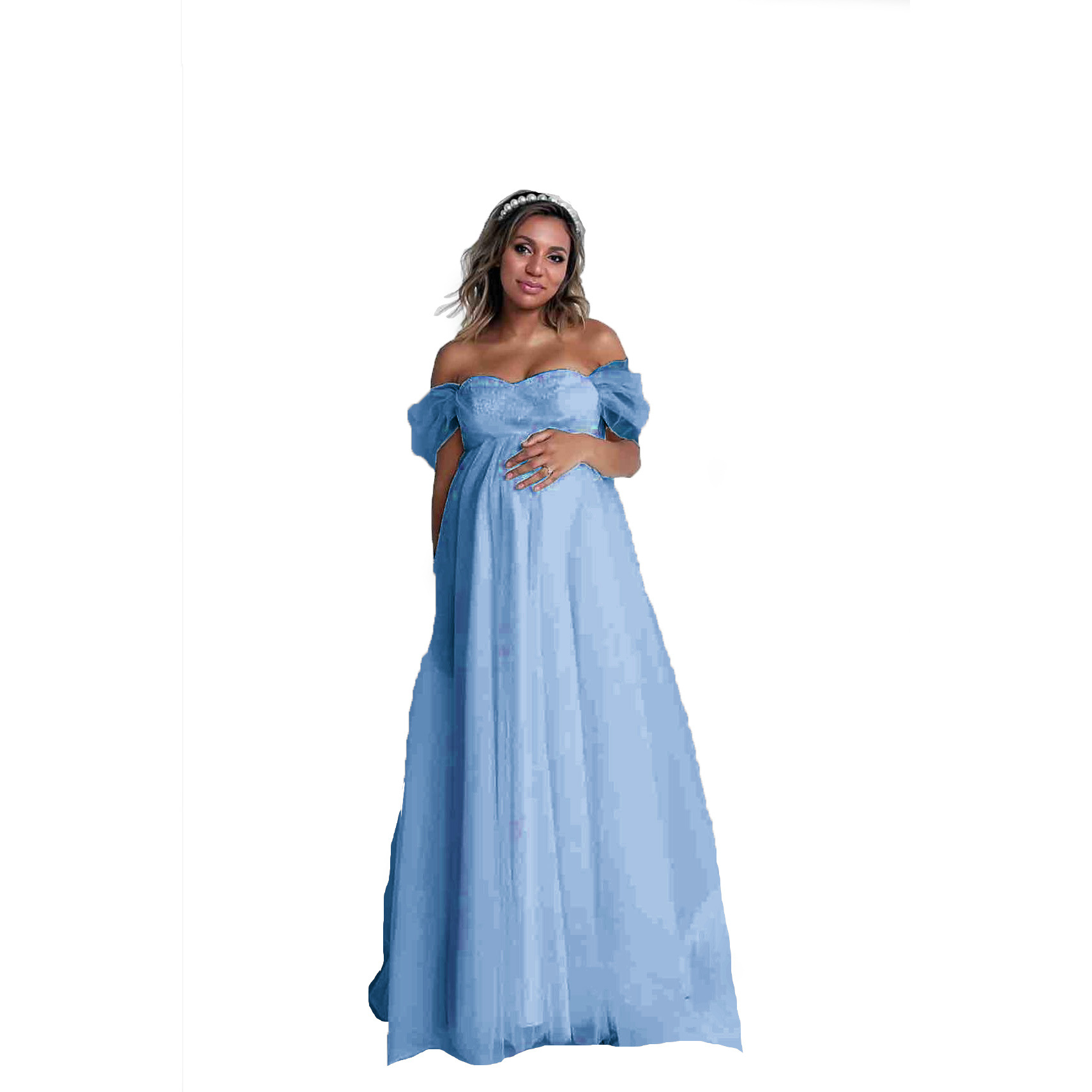 Women Fashion Photoshoot - ファッション妊婦ストラップレスマタニティドレス V ネック長袖レース写真撮影用エレガントな妊娠ドレス写真撮影