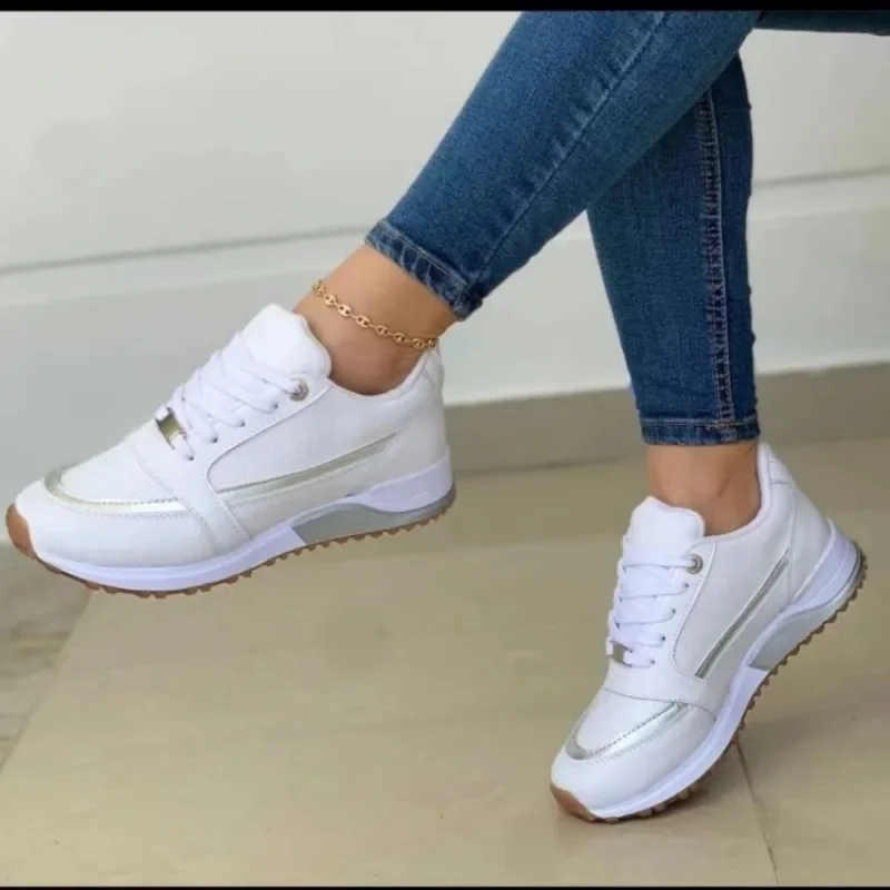Women'S Fashion Tennis Shoes - 女性用の軽量加硫スニーカー,カジュアルなフラットシューズ,レース付きスポーツシューズ,テニスファッション