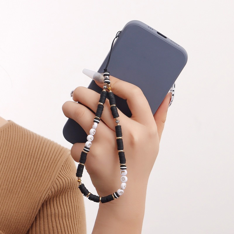 Fashion Women Picture - ファッションデビルズアイクレイフォンチェーンジュエリー、女性用フォンストラップ、アクリルラブパールビーズフォンケースコードアクセサリー、ギフトに最適