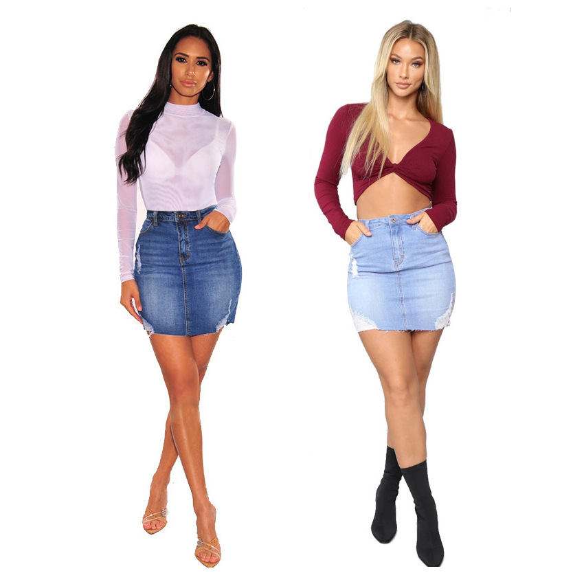 Women Fashion Jeans - ディストレストデニムミニスカート女性のための女性のハイウエストバットリフティングボディコンジーンズスカート Y2k ファッションストリート夏