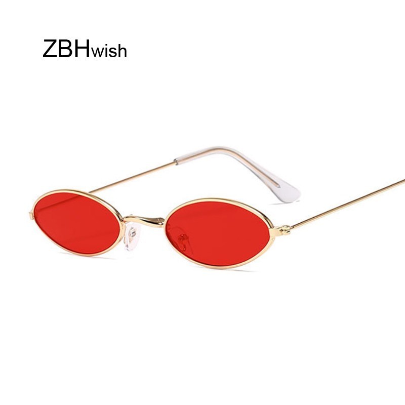 Women'S Fashion Eyewear - 女性のためのヴィンテージメタルサングラス,レトロな小さな楕円形のサングラス,黒と赤の色合い,ファッショナブルなデザイナーメガネ