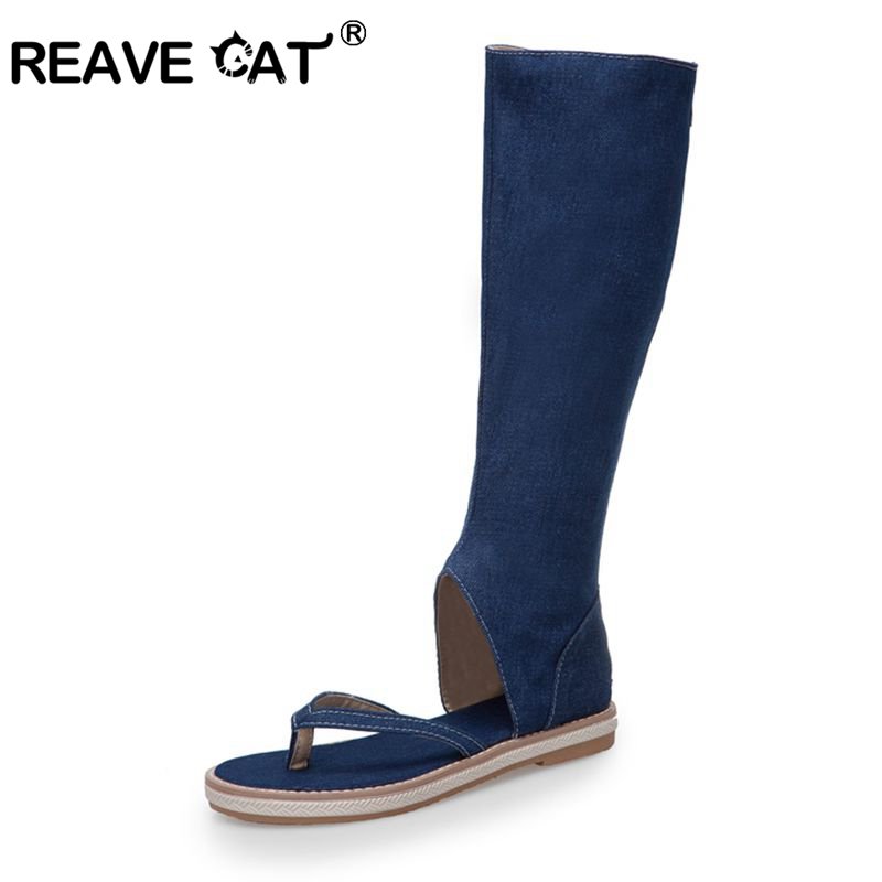 Women Fashion Jeans - Reave-女性用キャットクリップサンダル,フラットブルージーンズシューズ,グラディエーターブーツ,サイズ43