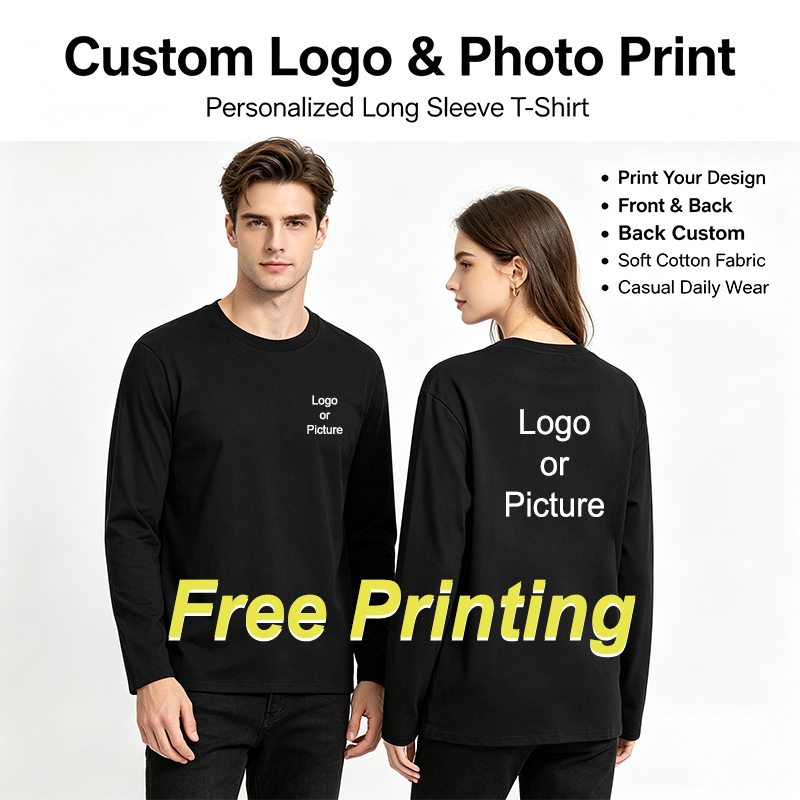 Women Fashion Images - カスタマイズされた綿長袖 Tシャツ男性ファッション人格プリントラウンドネック Tシャツ女性カジュアルデイリー Tシャツトップス Camiseta