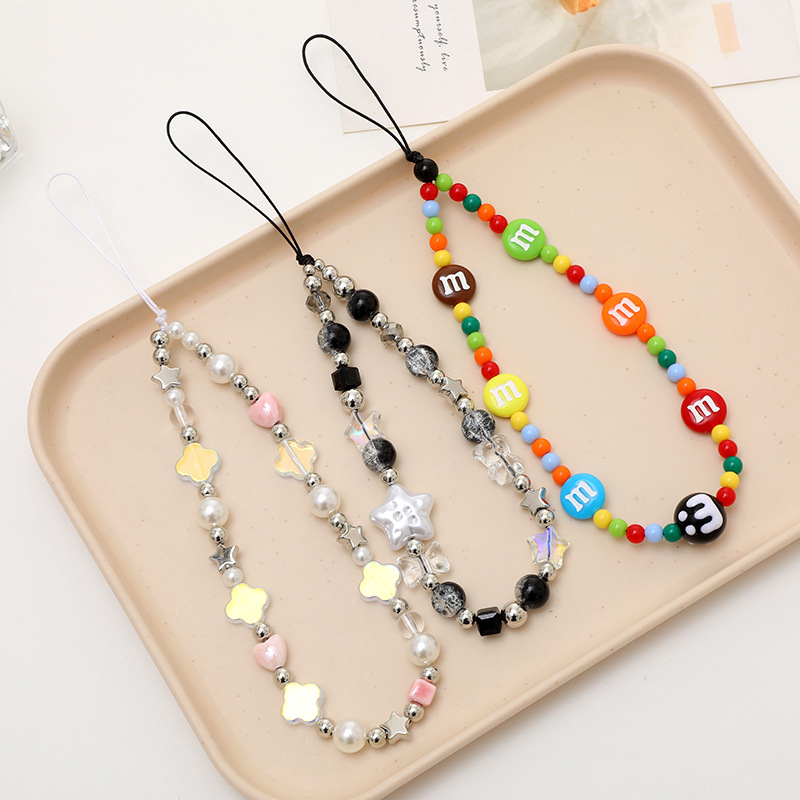 Fashion Women Picture - トレンドのパールフラワー、星、愛をテーマにしたスマホケース、ネックロープ、シンプルなハロウィンパンプキン、スカル、ビーズ付きスマホチェーン、女性用ジュエリー