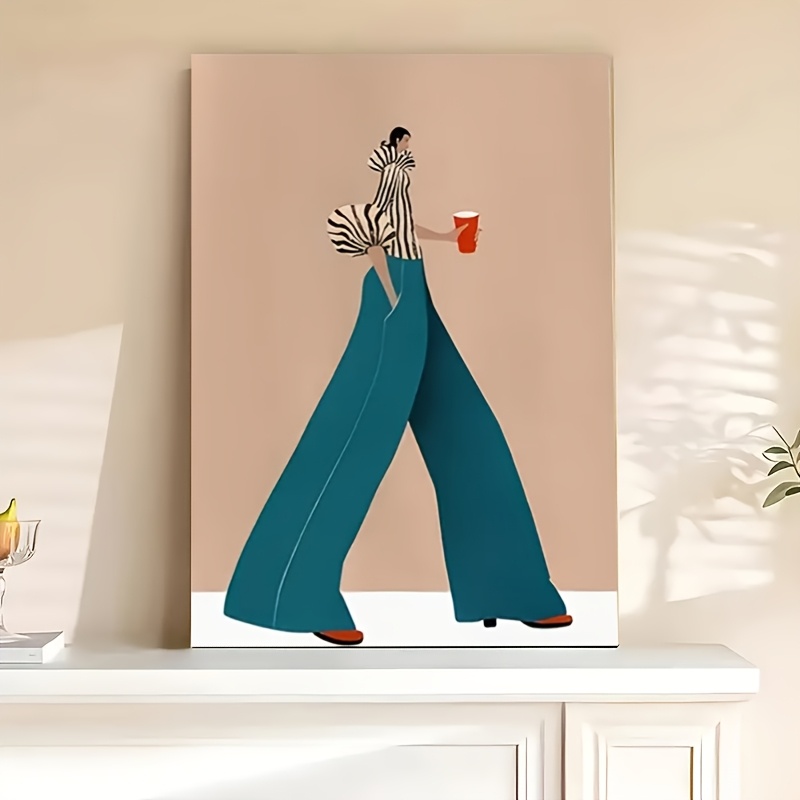 Fashion Women Picture - ファッショナブルなブルーパンツ女性ポスタープリント現代超現実的な抽象キャンバス絵画壁アート画像リビングルームの家の装飾