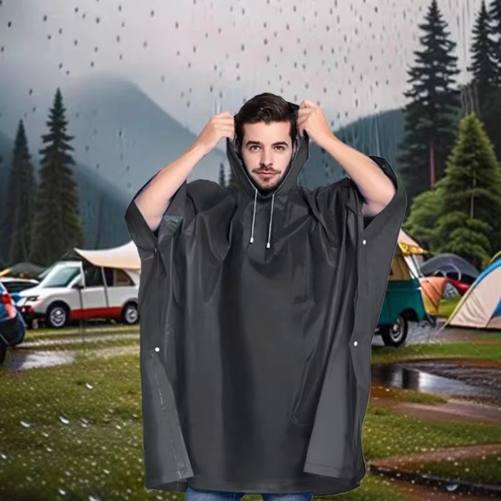 Women'S Fashion Rain Jacket - 男性と女性のための防水ロングフード付きレインコート,黒,大人のファッション,アウトドアバイク,サイクリング,ハイキング,釣り