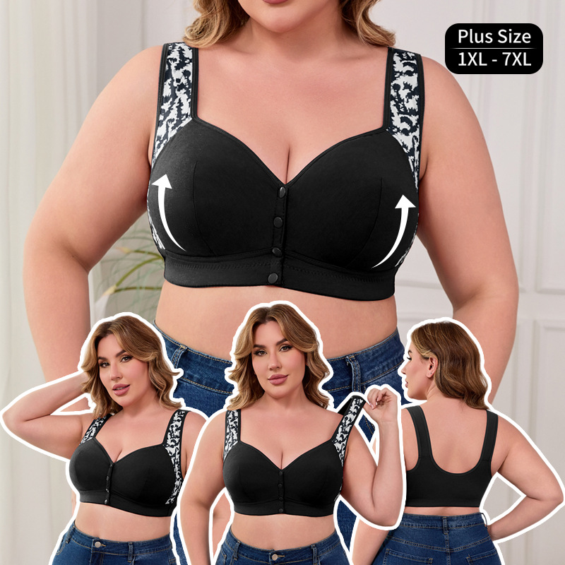Women'S Fashion Gifts - XL-7XL プラスサイズ フロントバックルブラジャー レディース ノンワイヤーブラ ワイヤレスブラレット