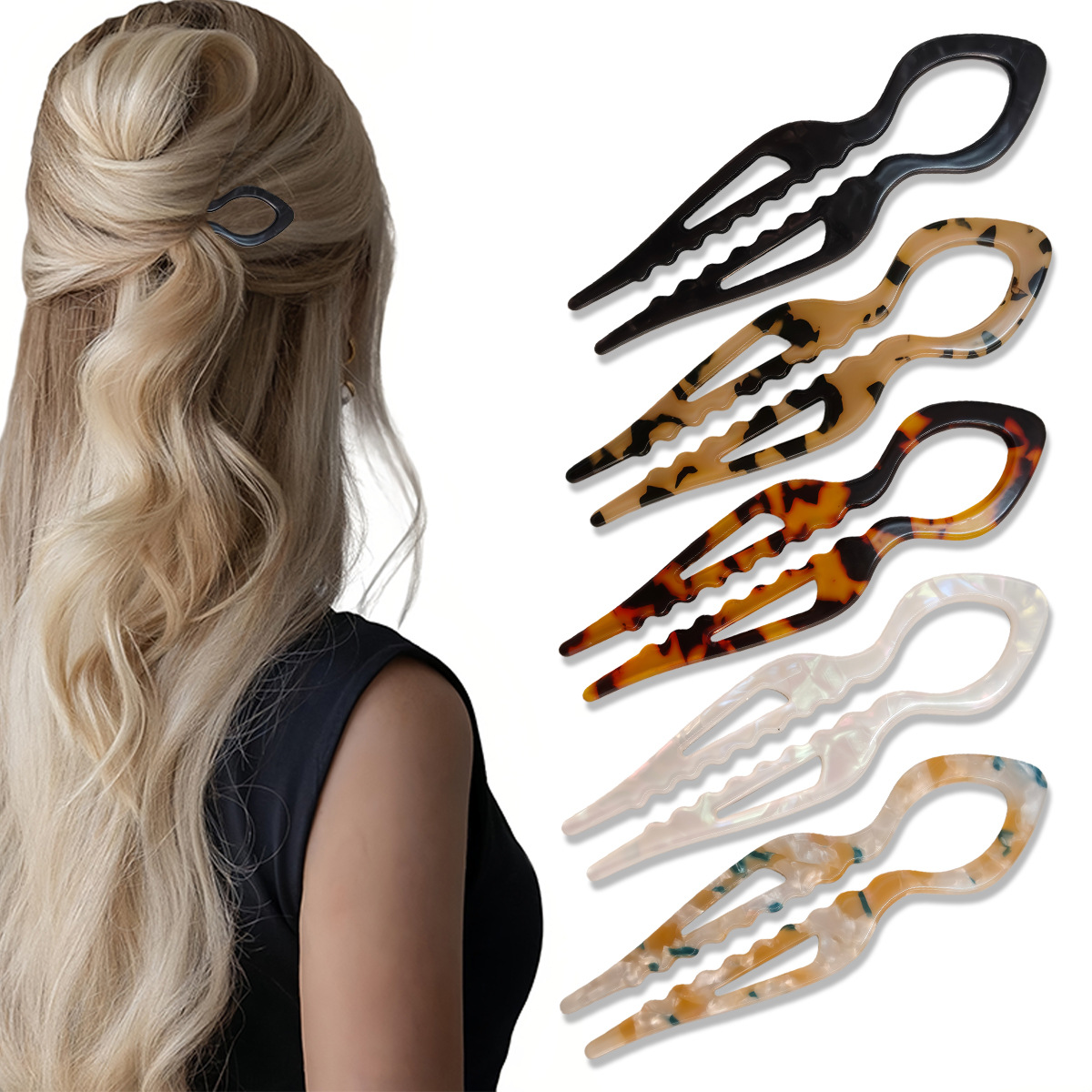 U 字型ヘアスティックべっ甲アクリル滑り止めヘアピン女性のた - Women Fashion Hub のレビューと価格