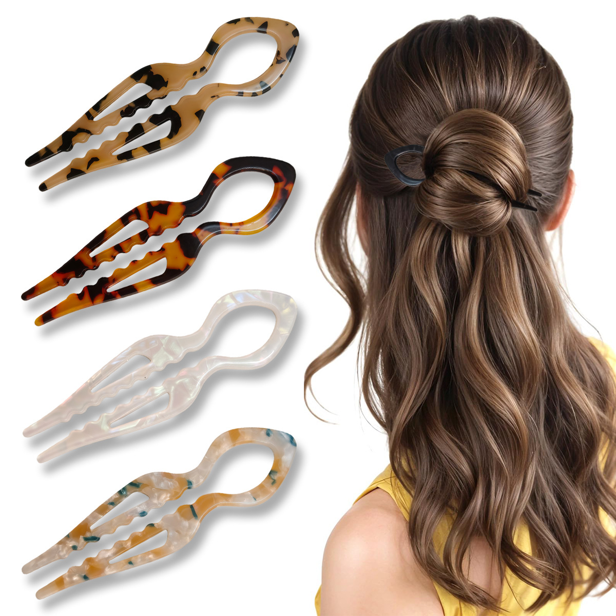U 字型ヘアスティックべっ甲アクリル滑り止めヘアピン女性のた - Women Fashion Hub のレビューと価格