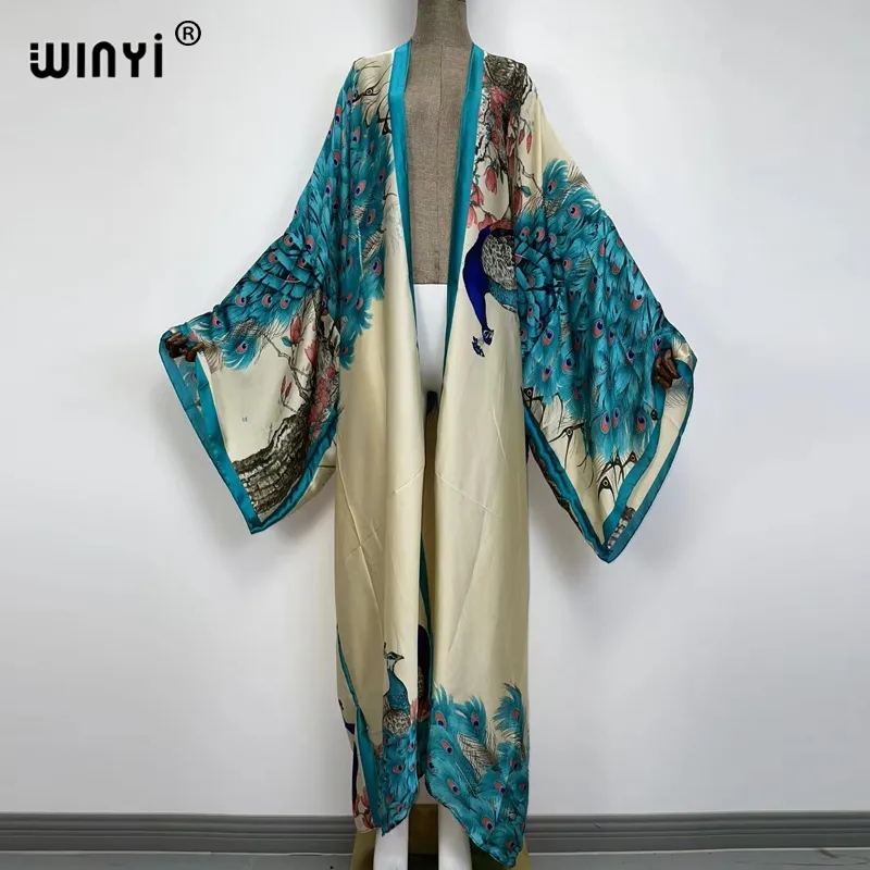 Winyi-女性のためのクラシックな孔雀のプリント着物、セク - Women'S Fashion Kimono のレビューと価格