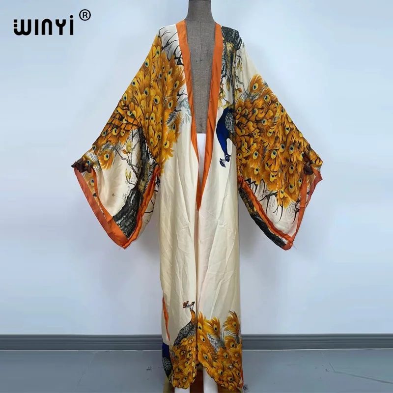 Winyi-女性のためのクラシックな孔雀のプリント着物、セク - Women'S Fashion Kimono のレビューと価格