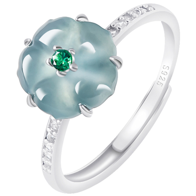 ブルービルマ翡翠フラワーリング 925 シルバー天然ビルマ翡 - Women'S Fashion Gifts のレビューと価格