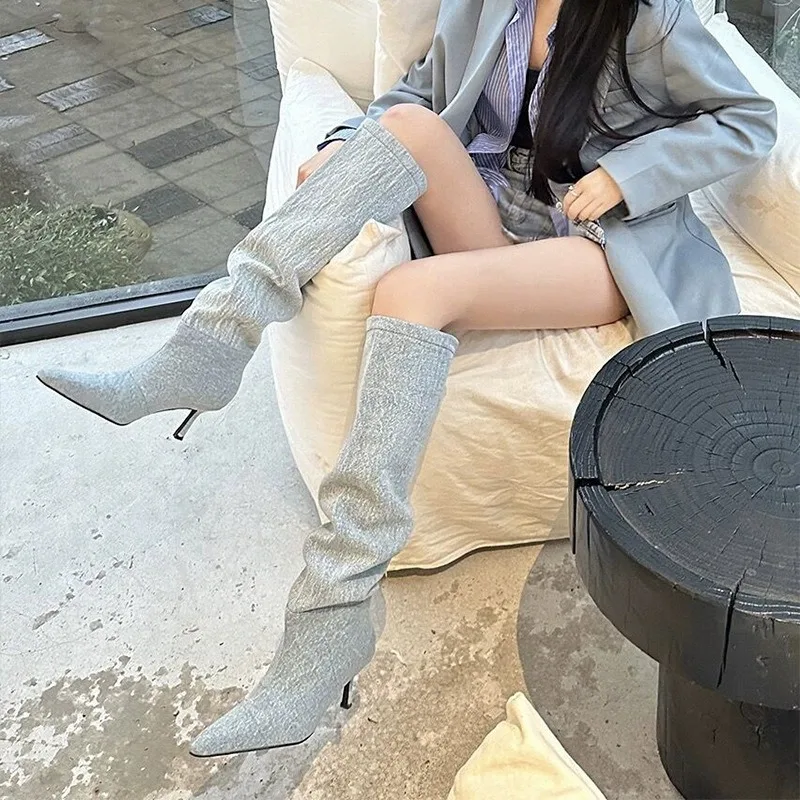 ハイヒールロングチューブオーバーニーフォールドブーティレディ - Women Fashion Jeans のレビューと価格