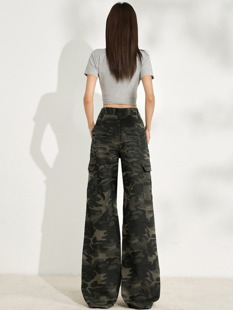 ファッション迷彩柄レディースジーンズワイドレッグハイウエスト - Women'S Fashion Utility Pants のレビューと価格