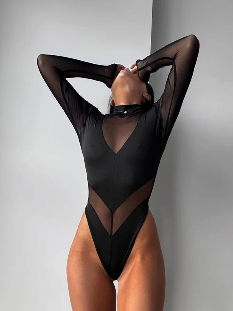 セクシーなメッシュレディースボディスーツ シースルー スキニ - Turtleneck Bodysuit のレビューと価格