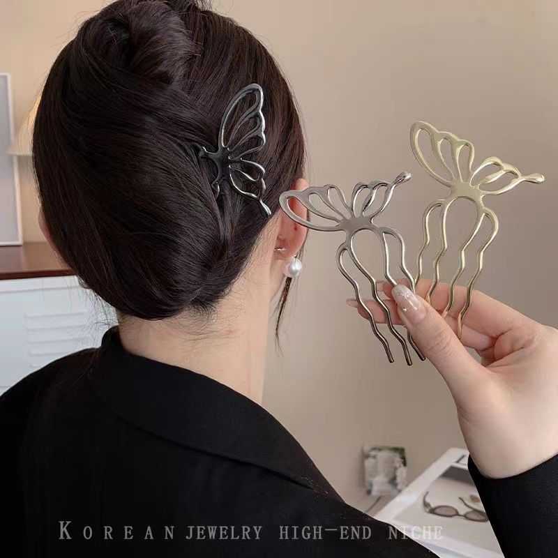 韓国蝶 U 字型ヘアスティックおだんごヘアコームクリップ金属 - Women Fashion Hub のレビューと価格
