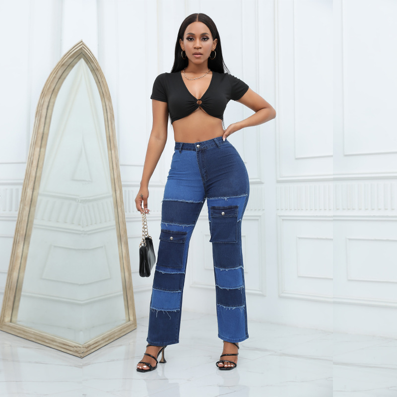 ユーティリティスタイルカラーブロックマルチポケットジーンズ、 - Women'S Fashion Utility Pants のレビューと価格