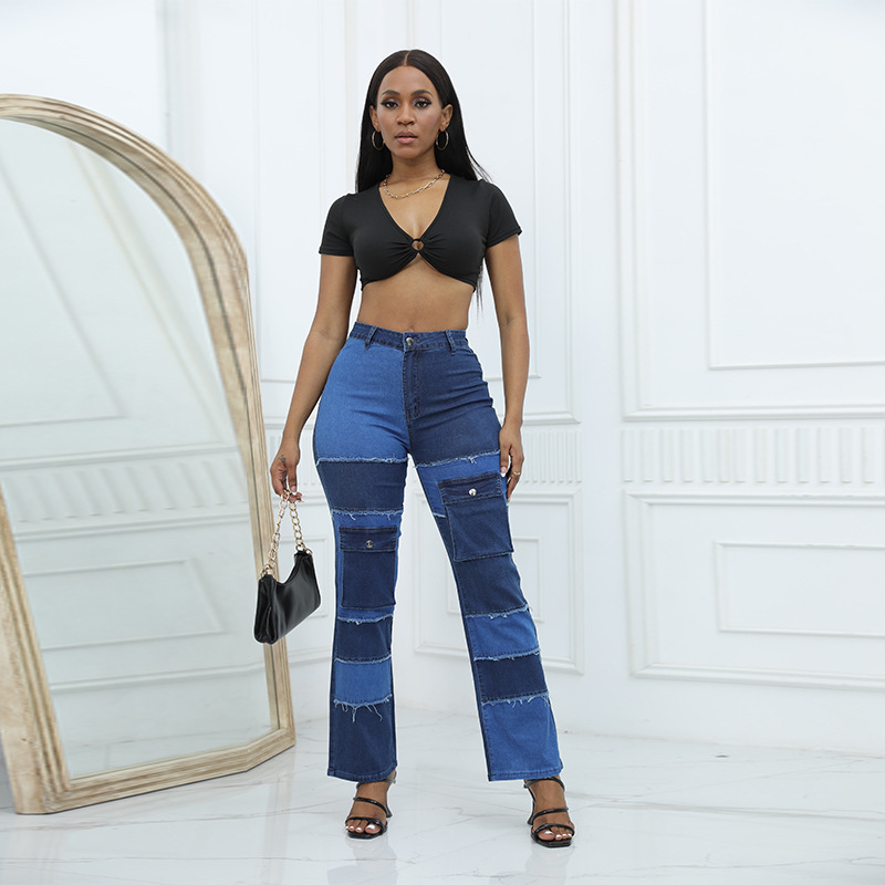 ユーティリティスタイルカラーブロックマルチポケットジーンズ、 - Women'S Fashion Utility Pants のレビューと価格