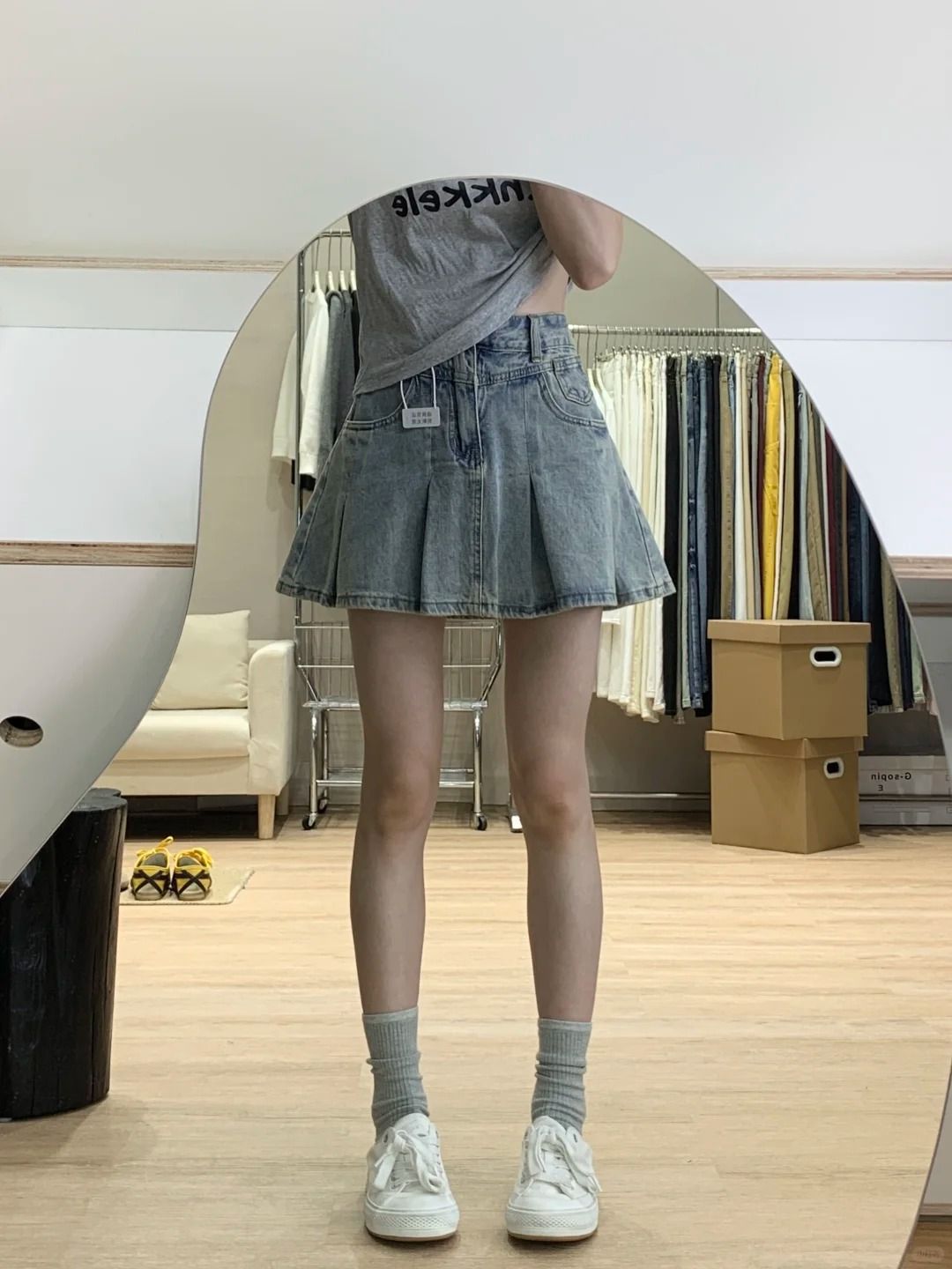 レディースハイウエストデニムプリーツスカートヴィンテージウォ - Women Fashion Jeans のレビューと価格