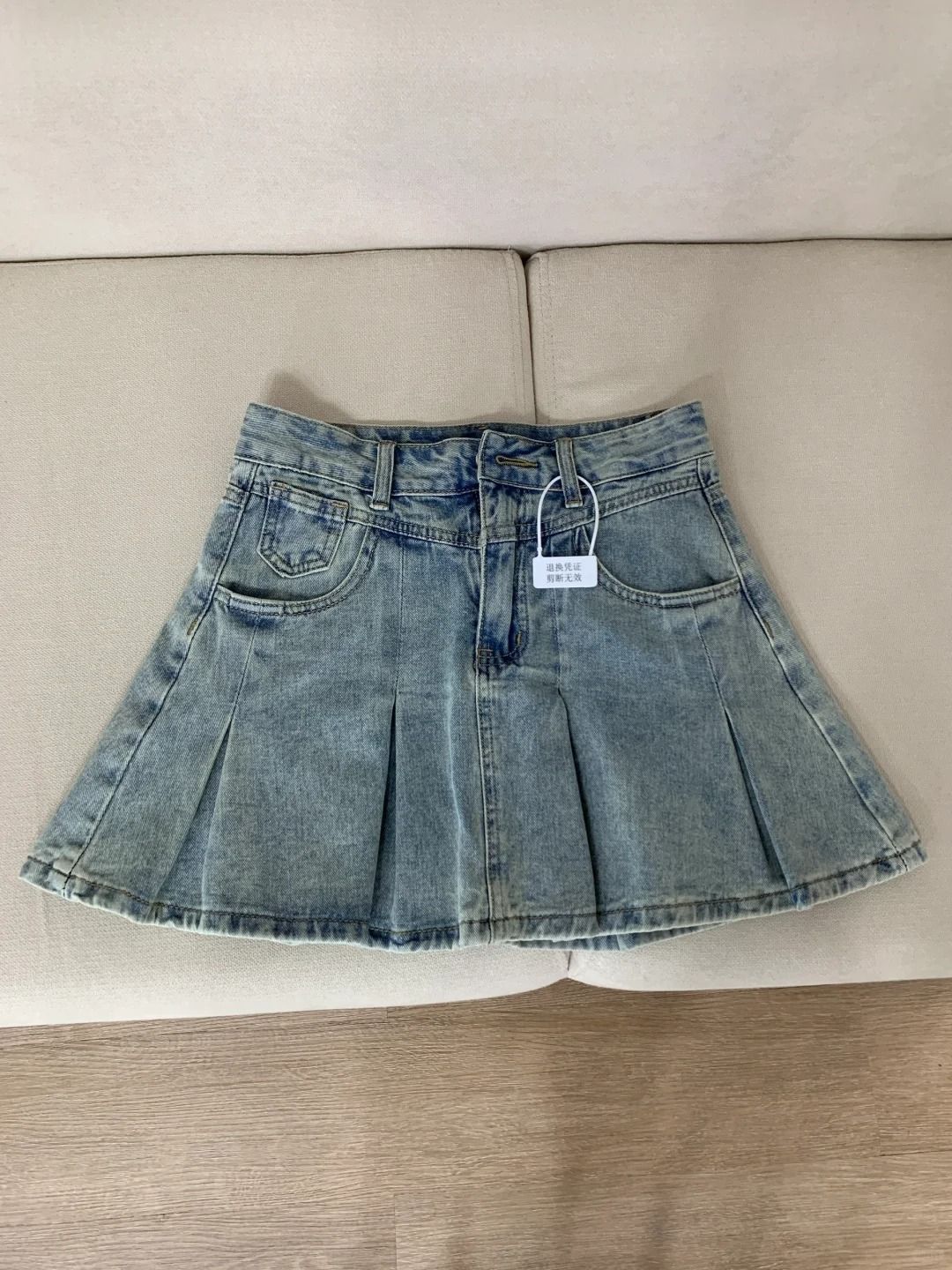 レディースハイウエストデニムプリーツスカートヴィンテージウォ - Women Fashion Jeans のレビューと価格