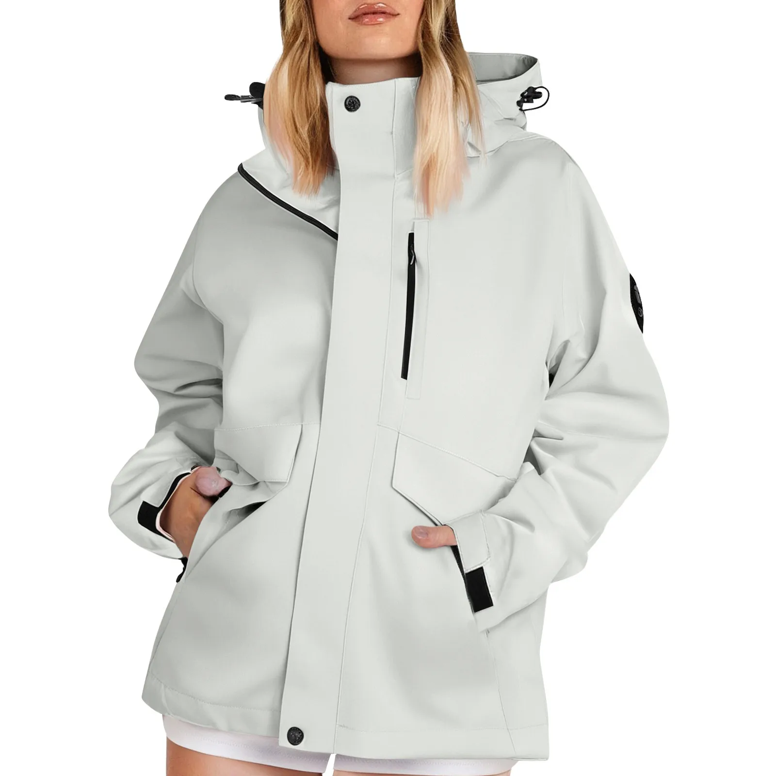 秋の女性の軽量ハイキングジャケット無地ルーズフード付きウイン - Women'S Fashion Rain Jacket のレビューと価格