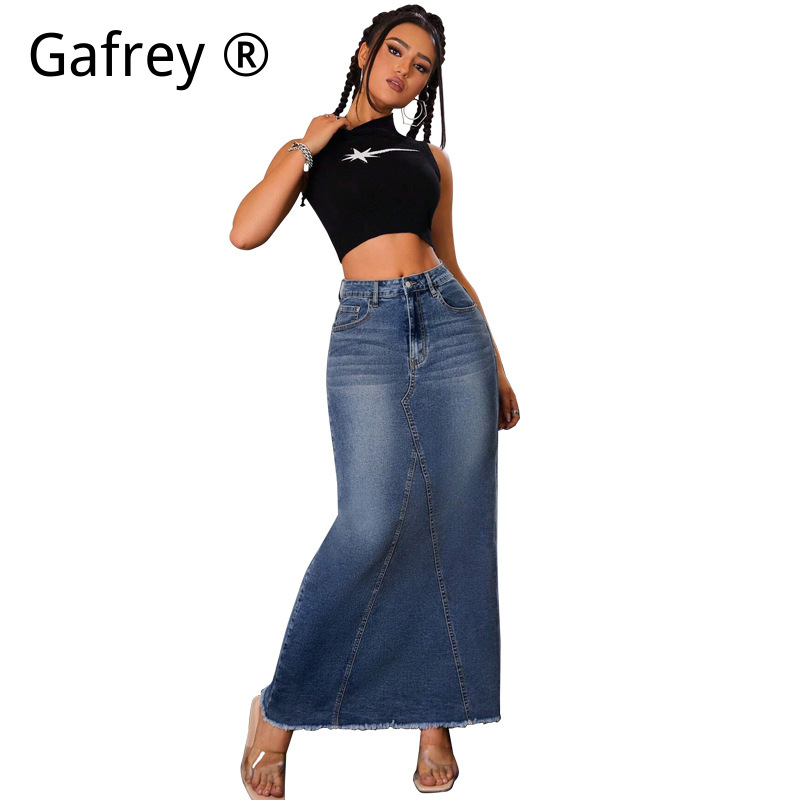 レディースデニムミディスカート、ハイウエストフィッシュテール - Women Fashion Jeans のレビューと価格