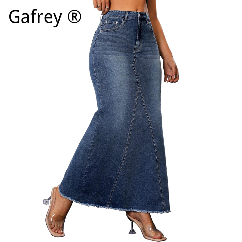 レディースデニムミディスカート、ハイウエストフィッシュテール - Women Fashion Jeans のレビューと価格