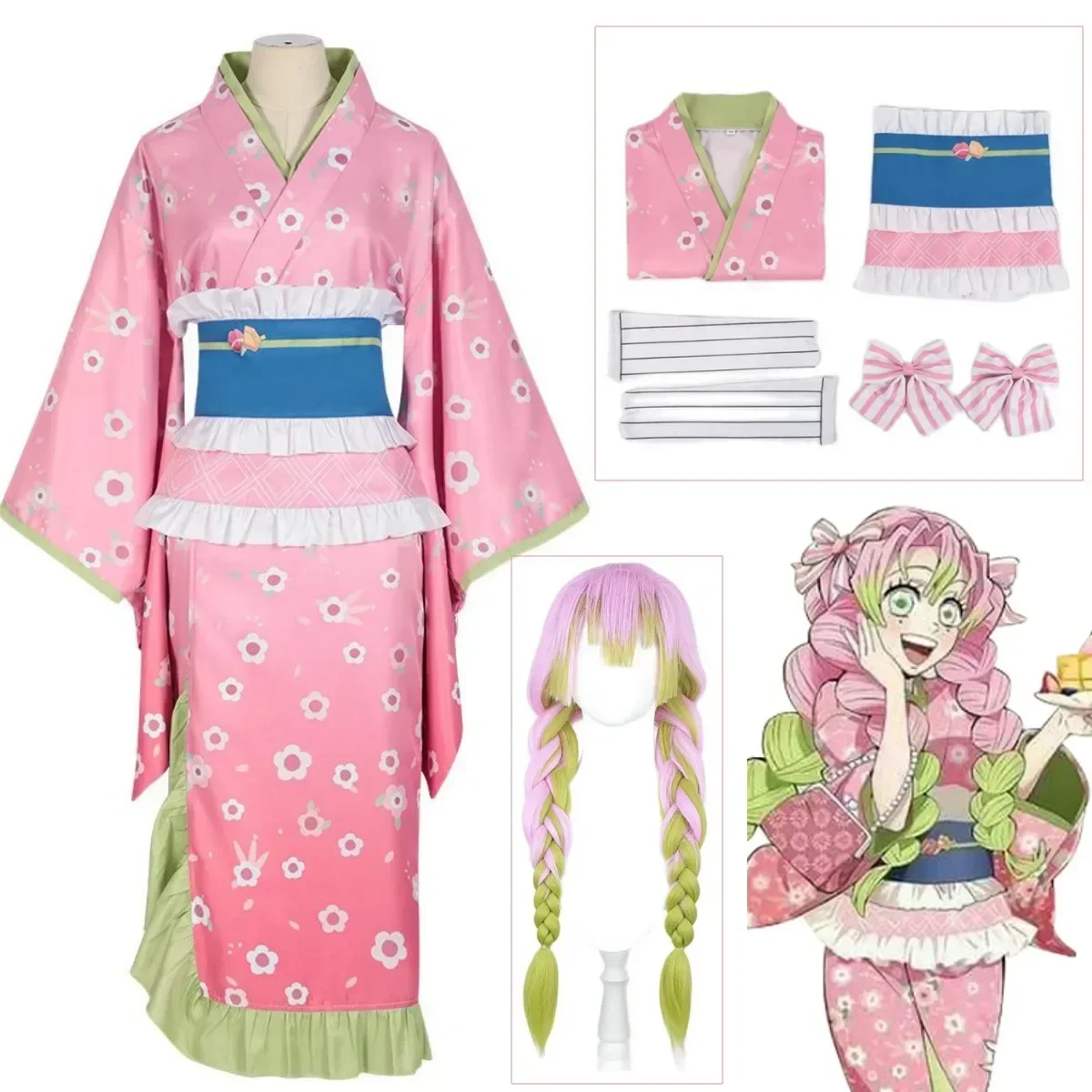 新しいファッション甘露寺蜜璃コスプレ衣装ピンク着物ドレス衣装 - Women'S Fashion Kimono のレビューと価格