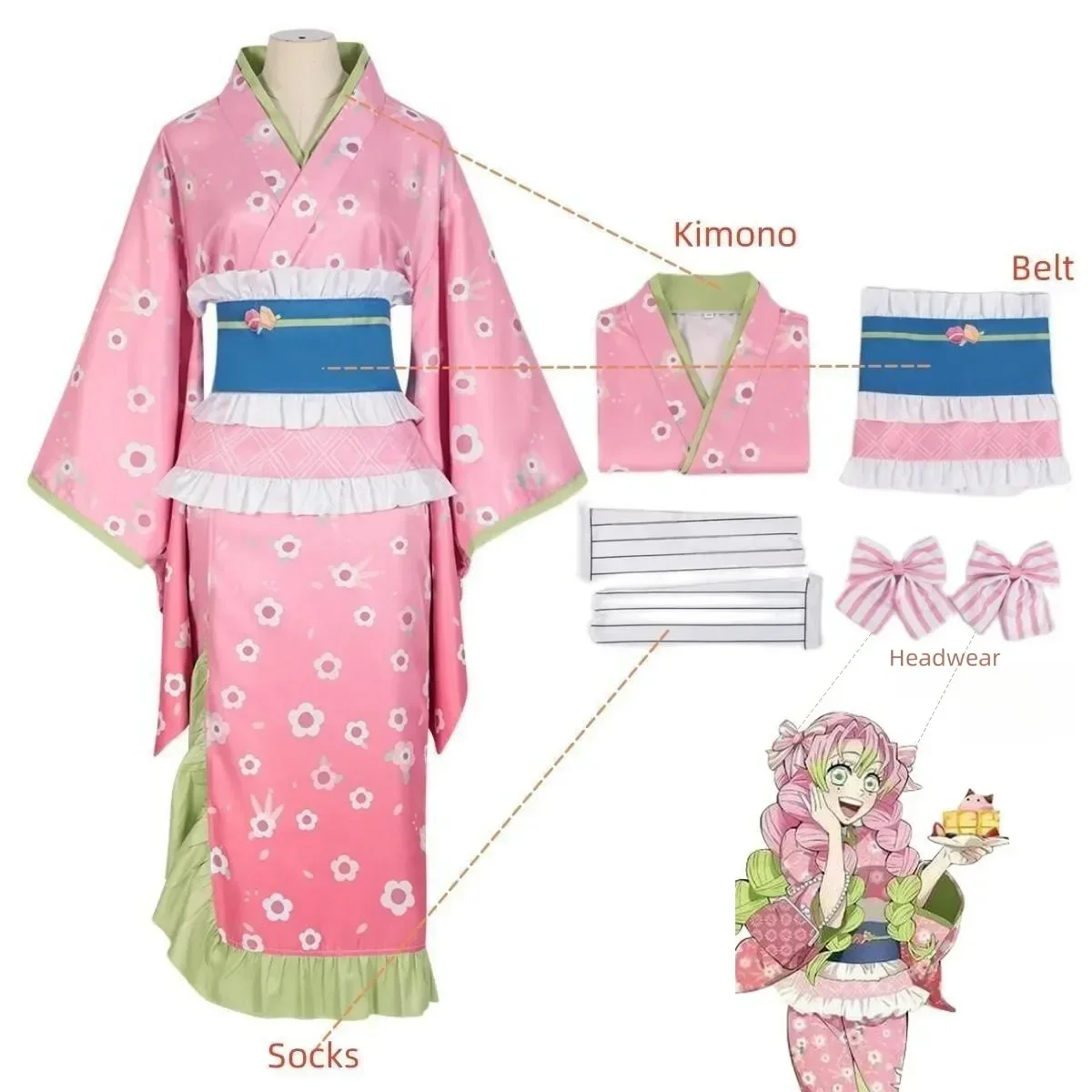 新しいファッション甘露寺蜜璃コスプレ衣装ピンク着物ドレス衣装 - Women'S Fashion Kimono のレビューと価格