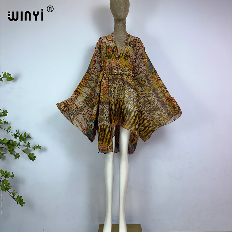 Winyi着物ベルト付き夏の花柄プリントビーチ衣装カーディガ - Women'S Fashion Kimono のレビューと価格