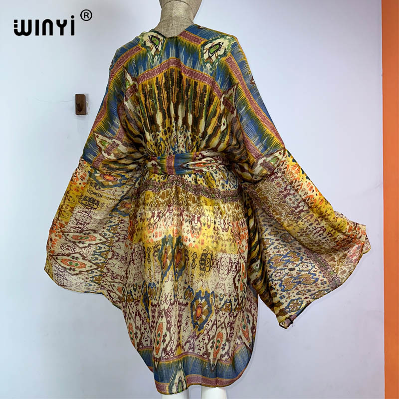 Winyi着物ベルト付き夏の花柄プリントビーチ衣装カーディガ - Women'S Fashion Kimono のレビューと価格